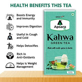 Apsara Detoxifying Kahwa Green Tea - 72 Tea Bags | Blended With Rock Salt, Tulsi, Cardamom, Cinnamon, Black Pepper, Ashwagandha Tea - Immunity Booster, Promotes Skin Glow
